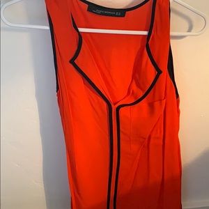 Zara tangerine top with navy piping